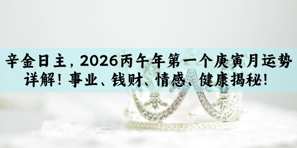 辛金日主，2026丙午年第一个庚寅月运势详解！事业、钱财、情感、健康揭秘！