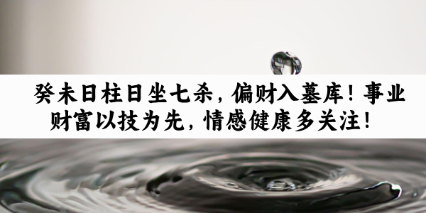 癸未日柱日坐七杀，偏财入墓库！事业财富以技为先，情感健康多关注！